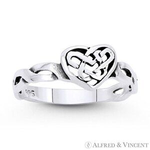 Heart & Celtic Knot Charm Love Promise Ring in .925 Sterling Silver - Size 7.5